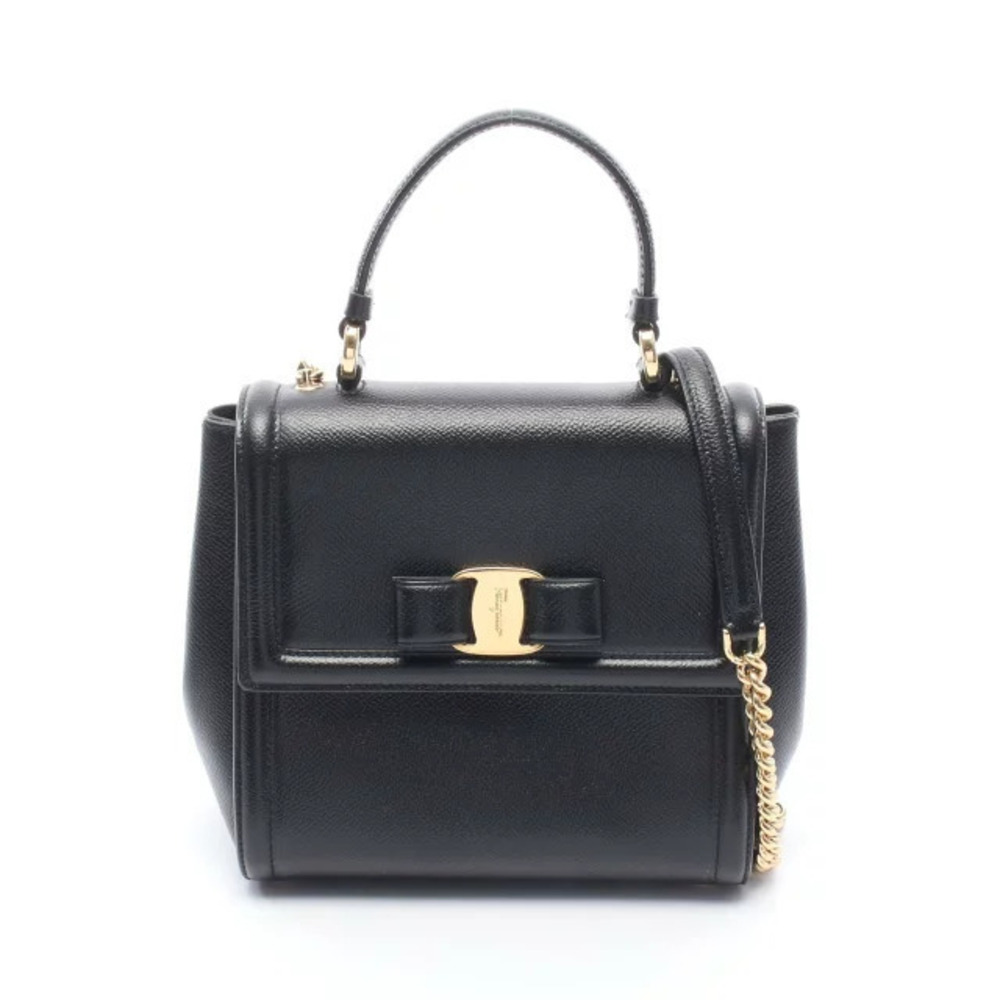 Salvatore Ferragamo Vara Ribbon Shoulder Bag Leather Black